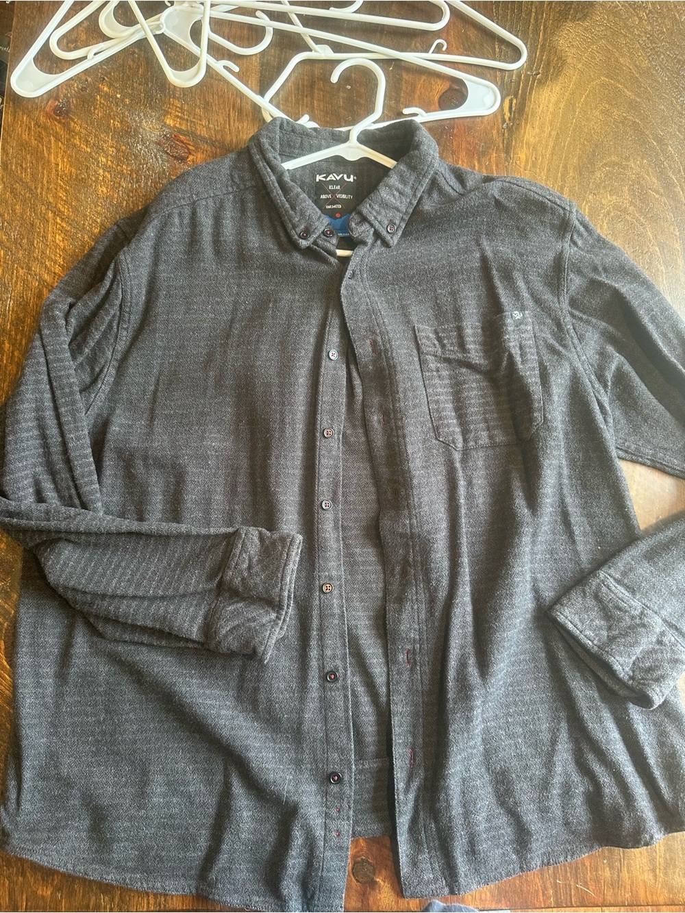 Kavu Dark Heather Gray Patch Label button down shirt